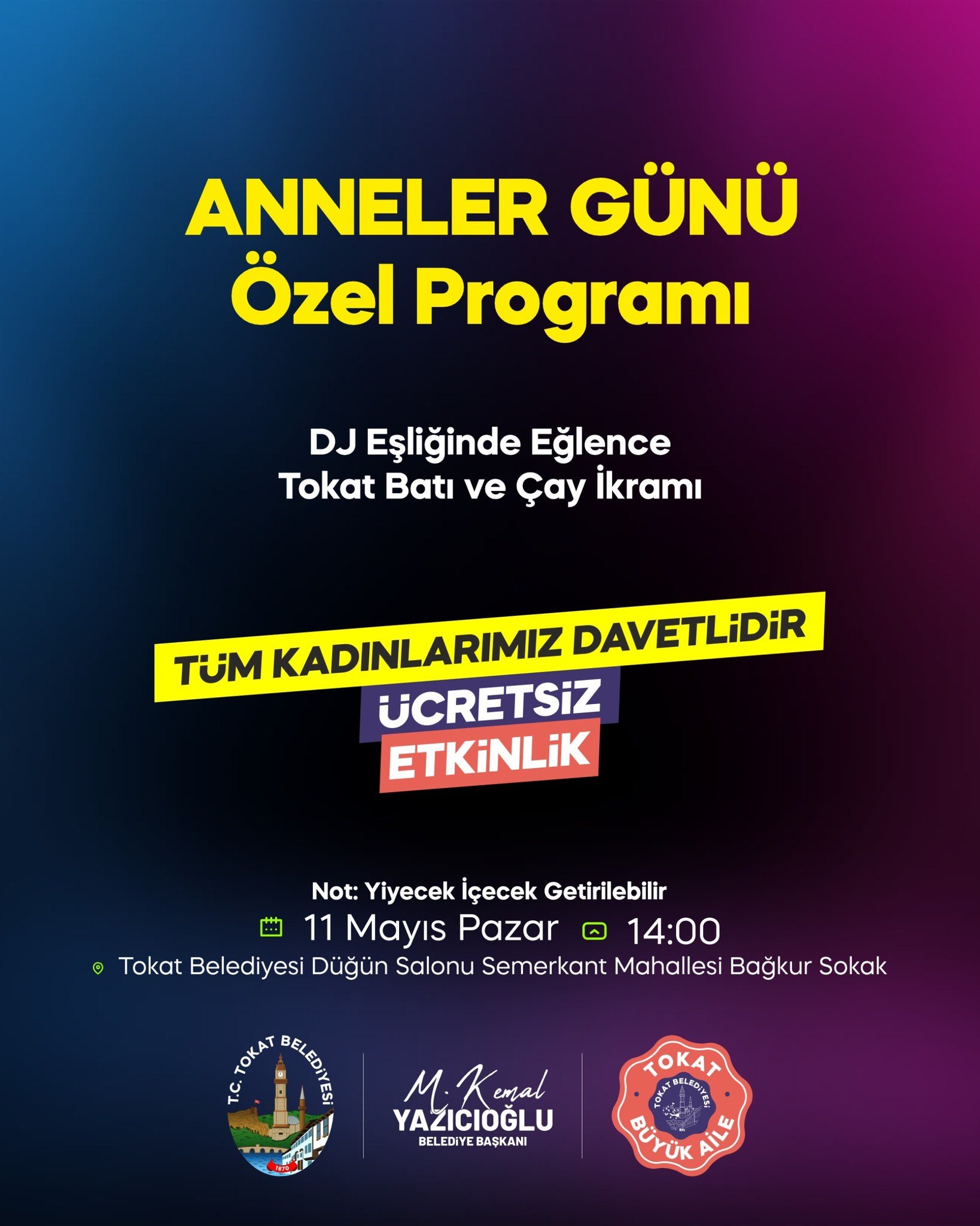 Tokat Belediyesi’nden Anneler Günü'ne Özel Eğlence: Kadınlara Açık Davet!
